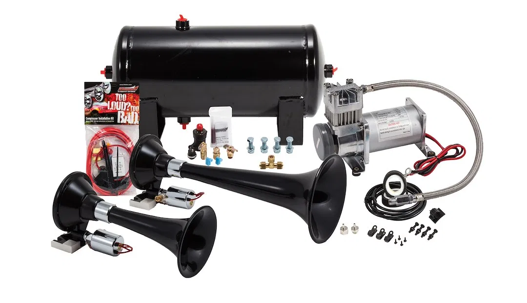 HK5 – KLEINN AUTO Air Horn, Dual Tone 2 Round Trumpet Longest Trumpet 15.5 Inch Length Black ABS Includes 2 Horns/ 2 ...